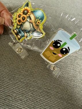 Iced cappuccino coffee & Sunflower Gnome Retractable Badge Reel key card holder